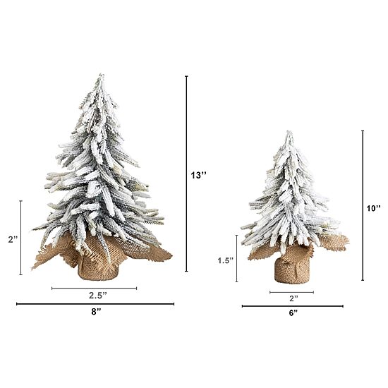 Nearly Natural 10" And 13" Mini Flocked 1 Foot Pine Christmas Tree