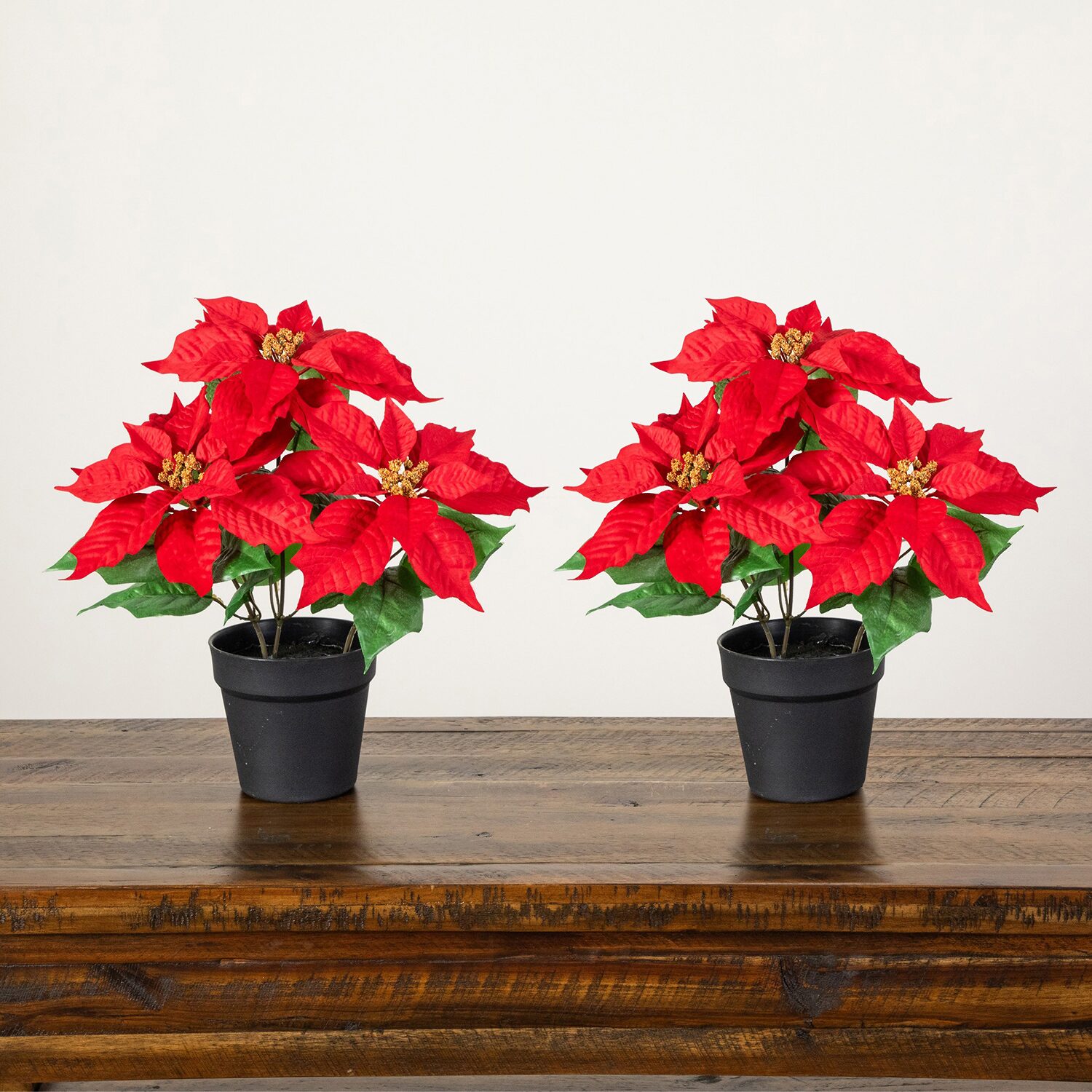 Nearly Natural 15" Poinsettia Plant 2-pc. Floral Arrangement