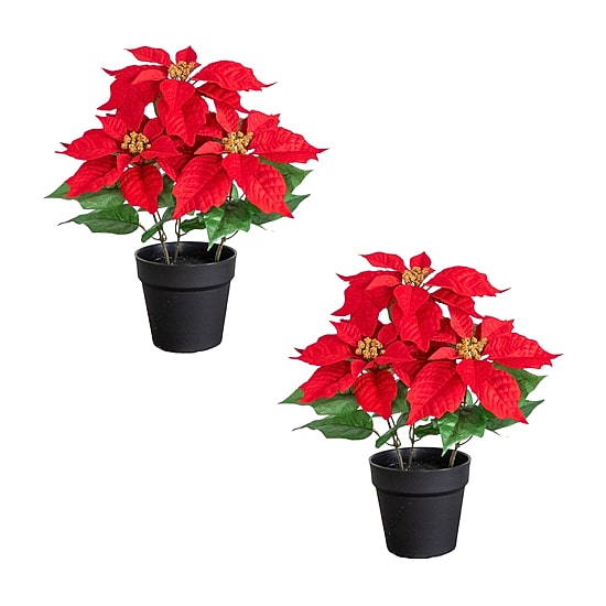 Nearly Natural 15" Poinsettia Plant 2-pc. Floral Arrangement