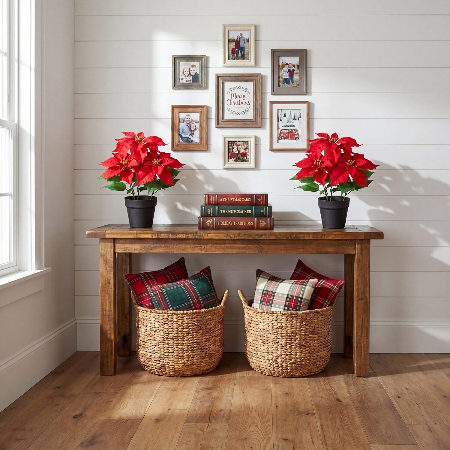 Nearly Natural 15" Poinsettia Plant 2-pc. Floral Arrangement