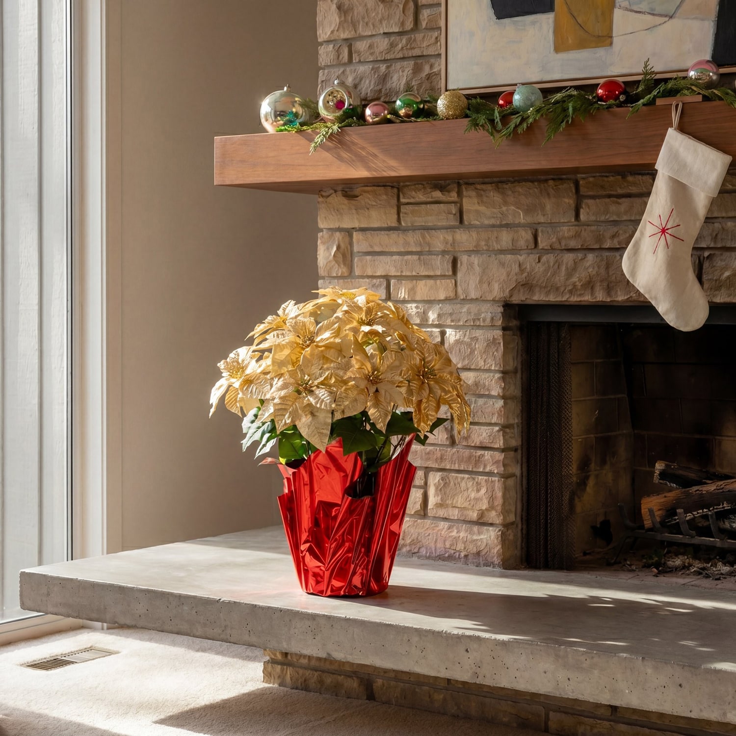 Nearly Natural 30" Grand Gold Velvet Poinsettia Floral Arrangement