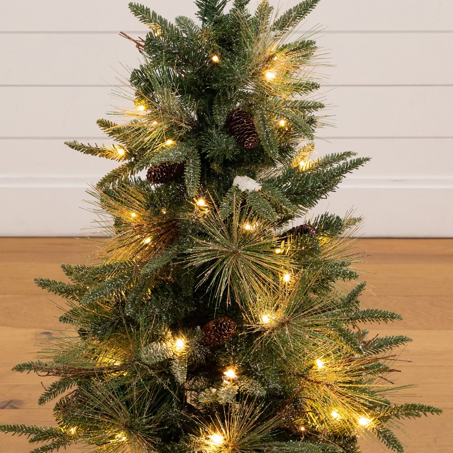 Nearly Natural 3ft Pre-Lit Snowed Mixed Pine 3 Foot Pre-Lit Pine Christmas Tree