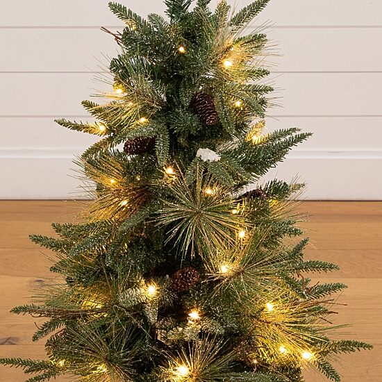 Nearly Natural 3ft Pre-Lit Snowed Mixed Pine 3 Foot Pre-Lit Pine Christmas Tree