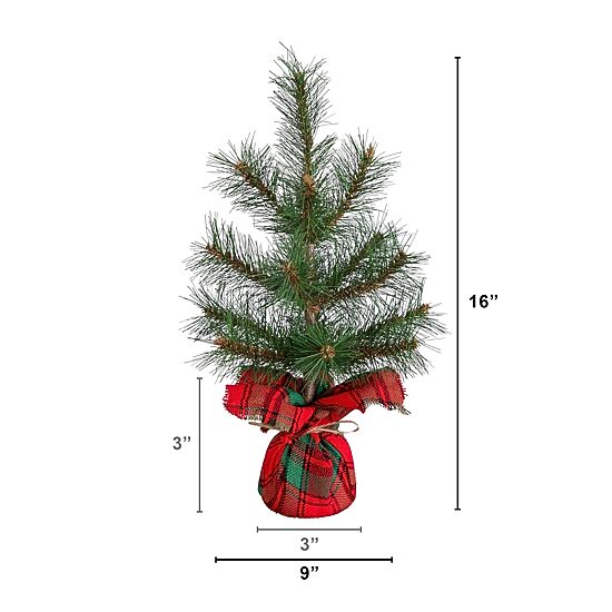 Nearly Natural 16" Pine 1 1/2 Feet Pine Christmas Tree