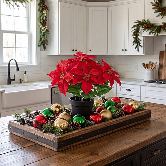 Nearly Natural 15" Poinsettia Floral Arrangement