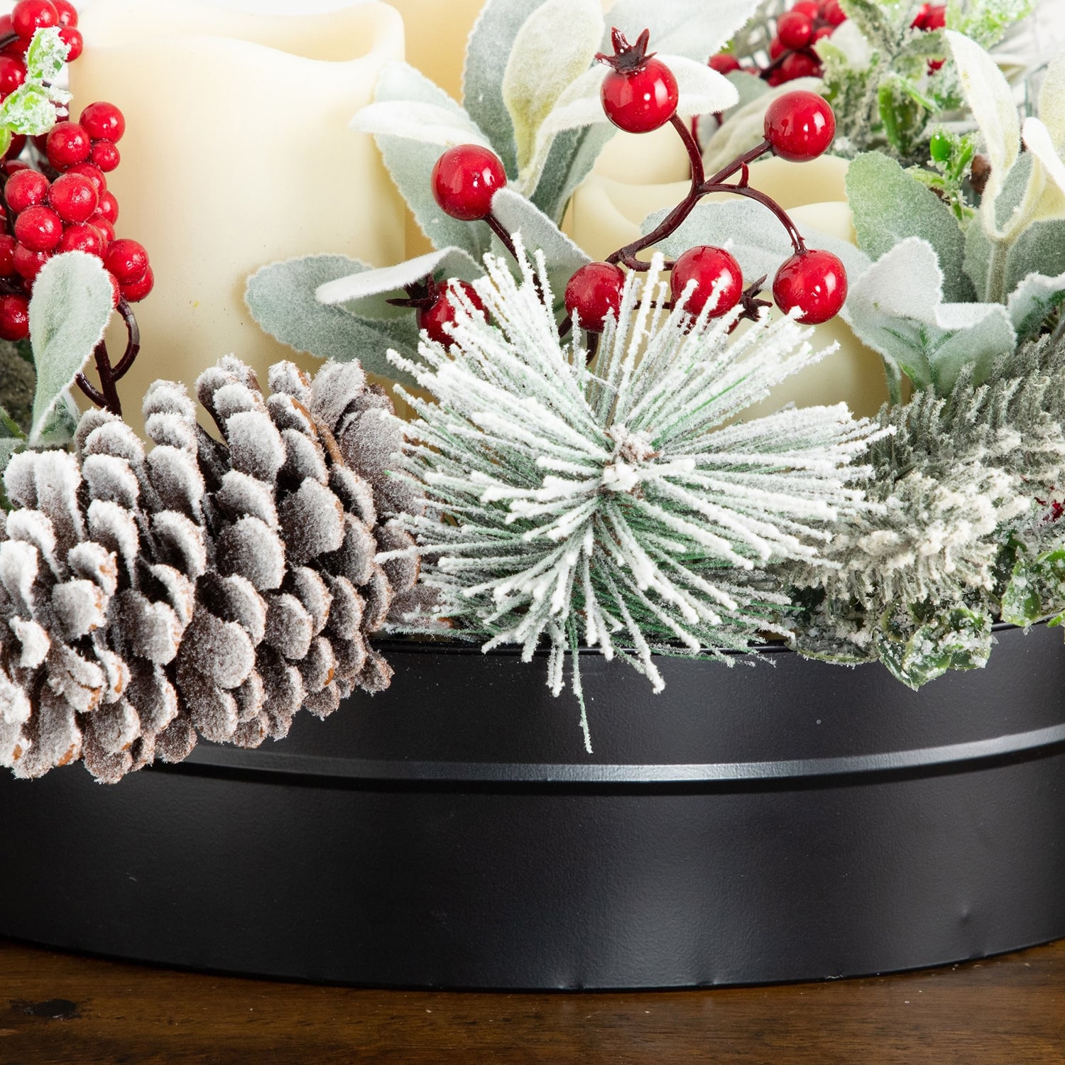 Nearly Natural 10" Pine & Berry With Pinecones Floral Arrangement