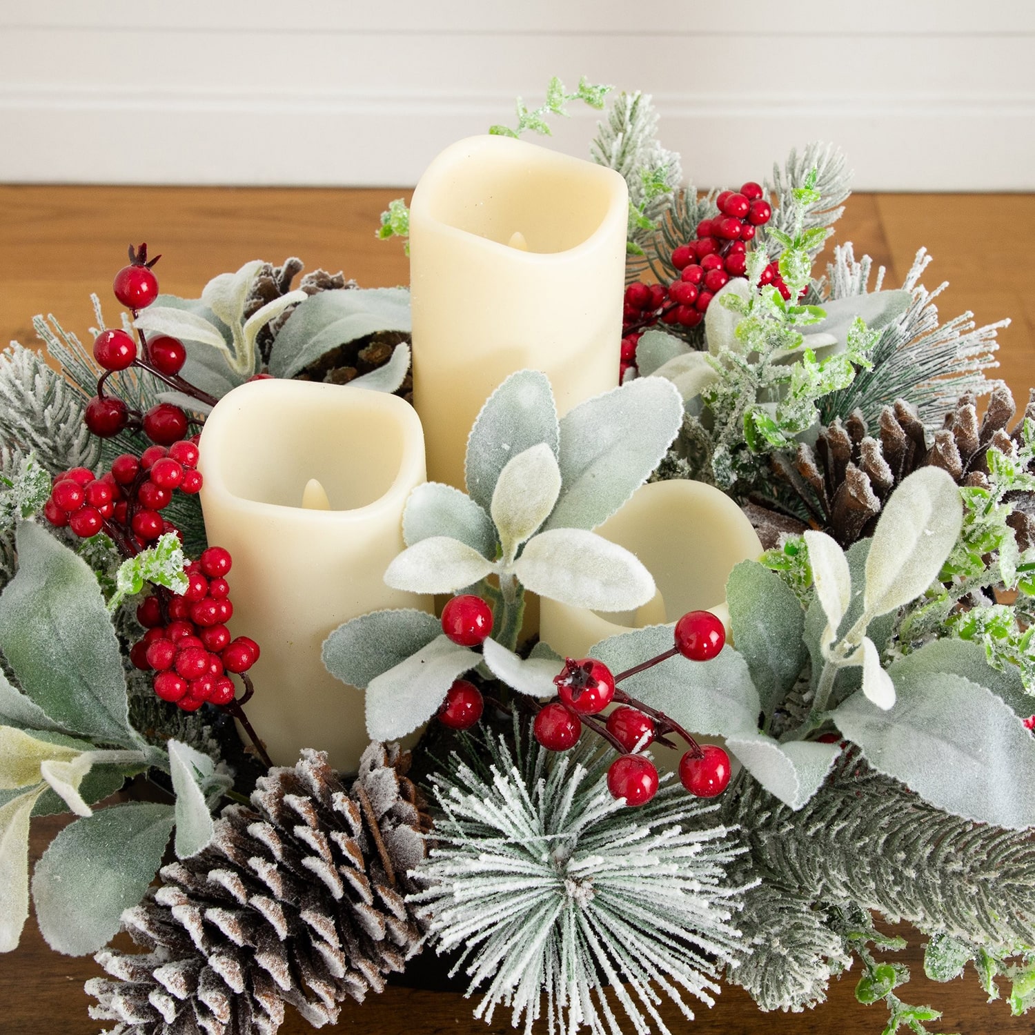 Nearly Natural 10" Pine & Berry With Pinecones Floral Arrangement
