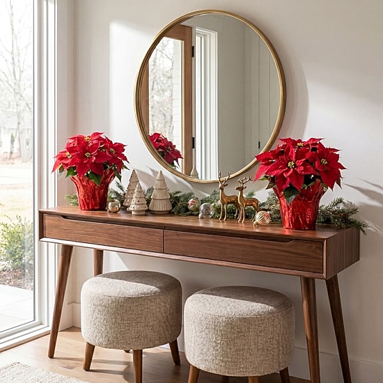 Nearly Natural 13" Poinsettia Arrangement 2-pc. Floral Arrangement
