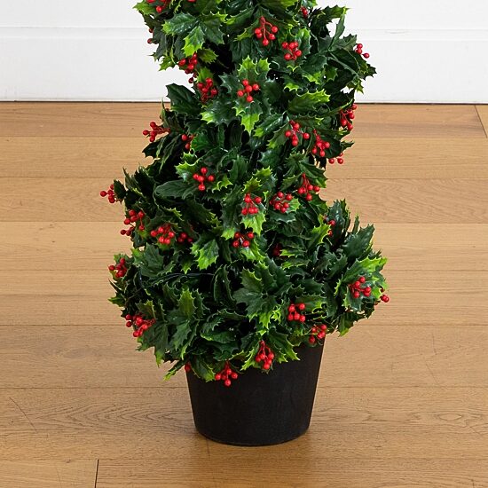 Nearly Natural 3ft Pre-Lit Holly Berry Spiral Lighted Christmas Topiary