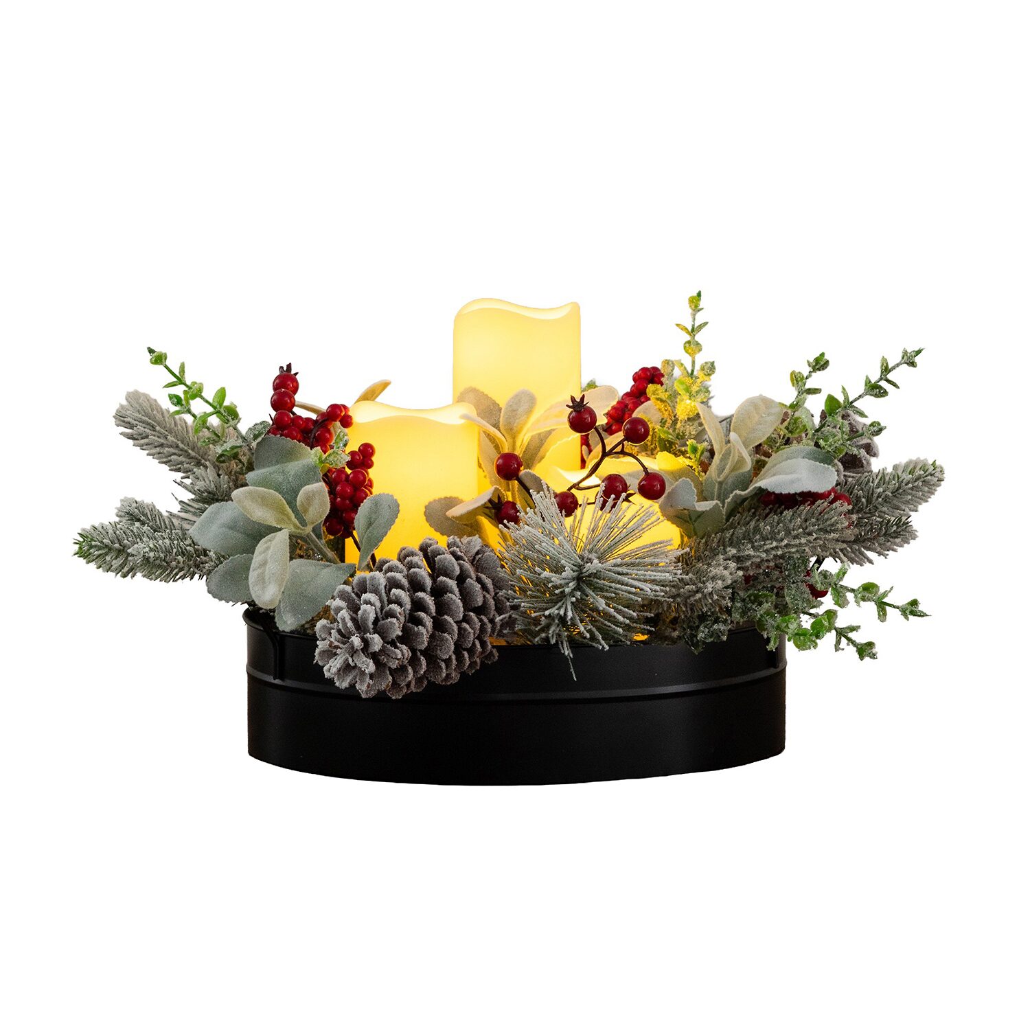 Nearly Natural 10" Pine & Berry With Pinecones Floral Arrangement
