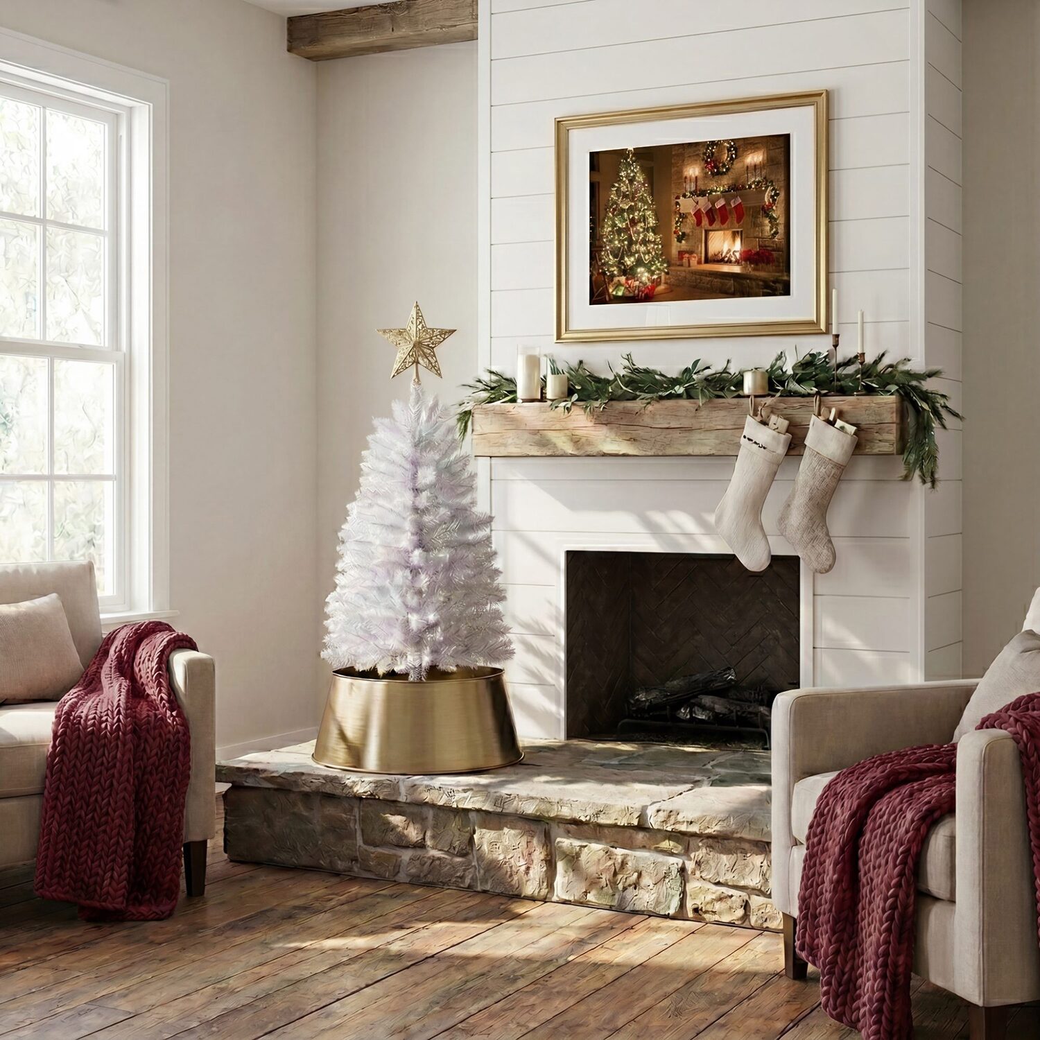 Nearly Natural 3ft Slim White 3 Foot Pine Christmas Tree