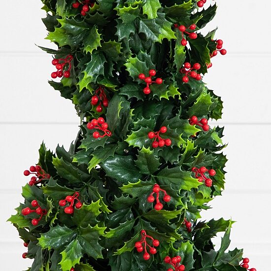 Nearly Natural 3ft Pre-Lit Holly Berry Spiral Lighted Christmas Topiary