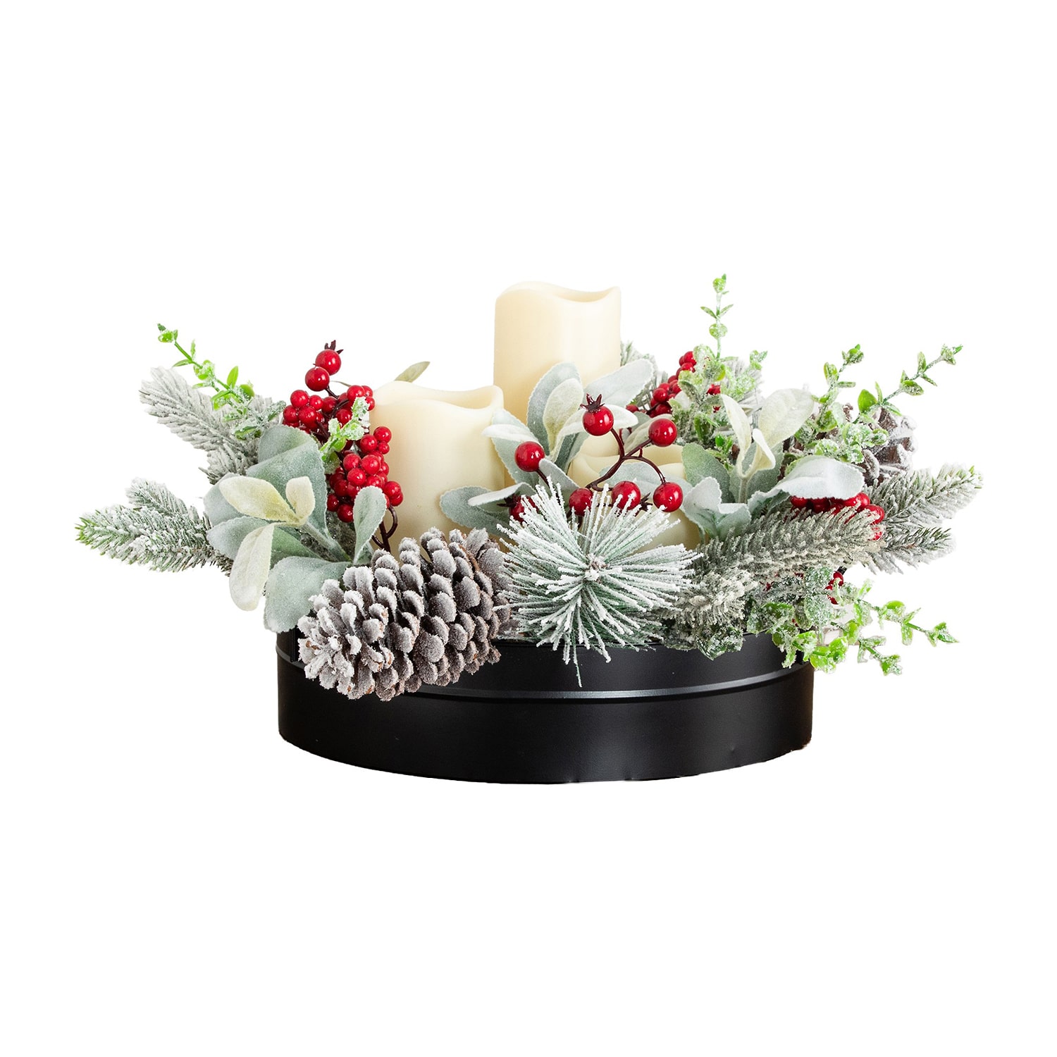 Nearly Natural 10" Pine & Berry With Pinecones Floral Arrangement
