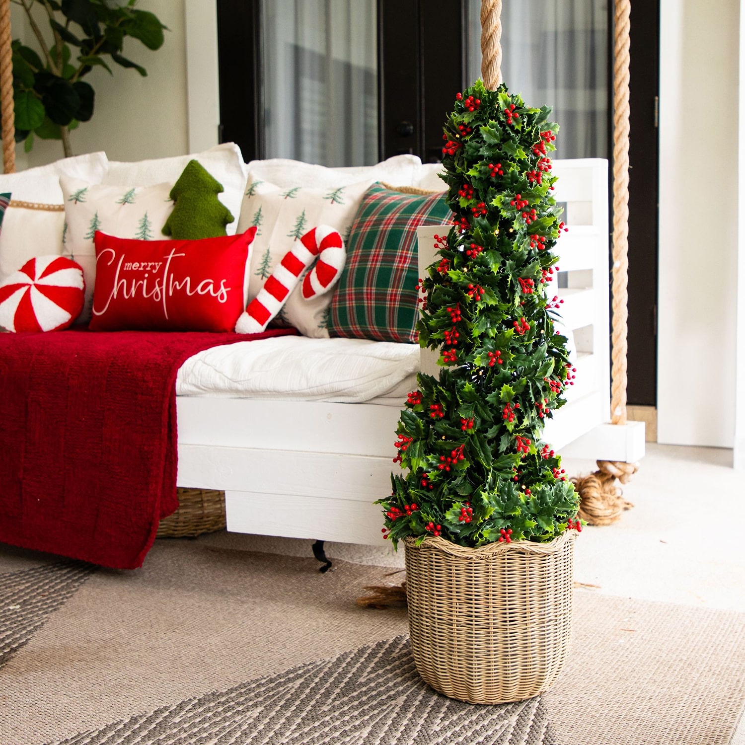 Nearly Natural 3ft Pre-Lit Holly Berry Spiral Lighted Christmas Topiary