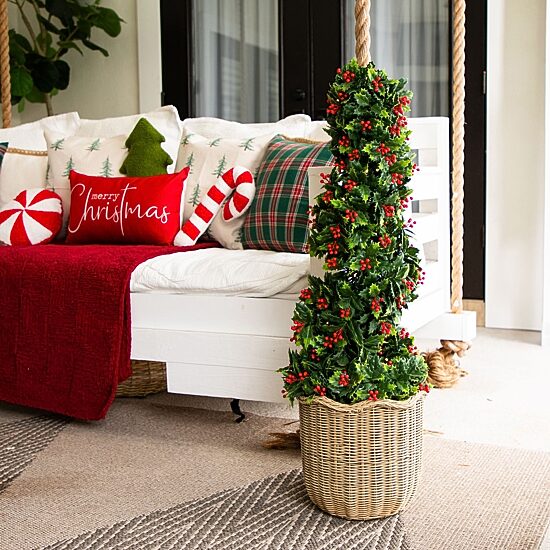 Nearly Natural 3ft Pre-Lit Holly Berry Spiral Lighted Christmas Topiary