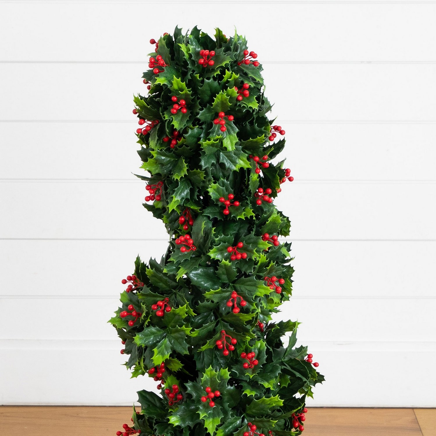Nearly Natural 3ft Pre-Lit Holly Berry Spiral Lighted Christmas Topiary