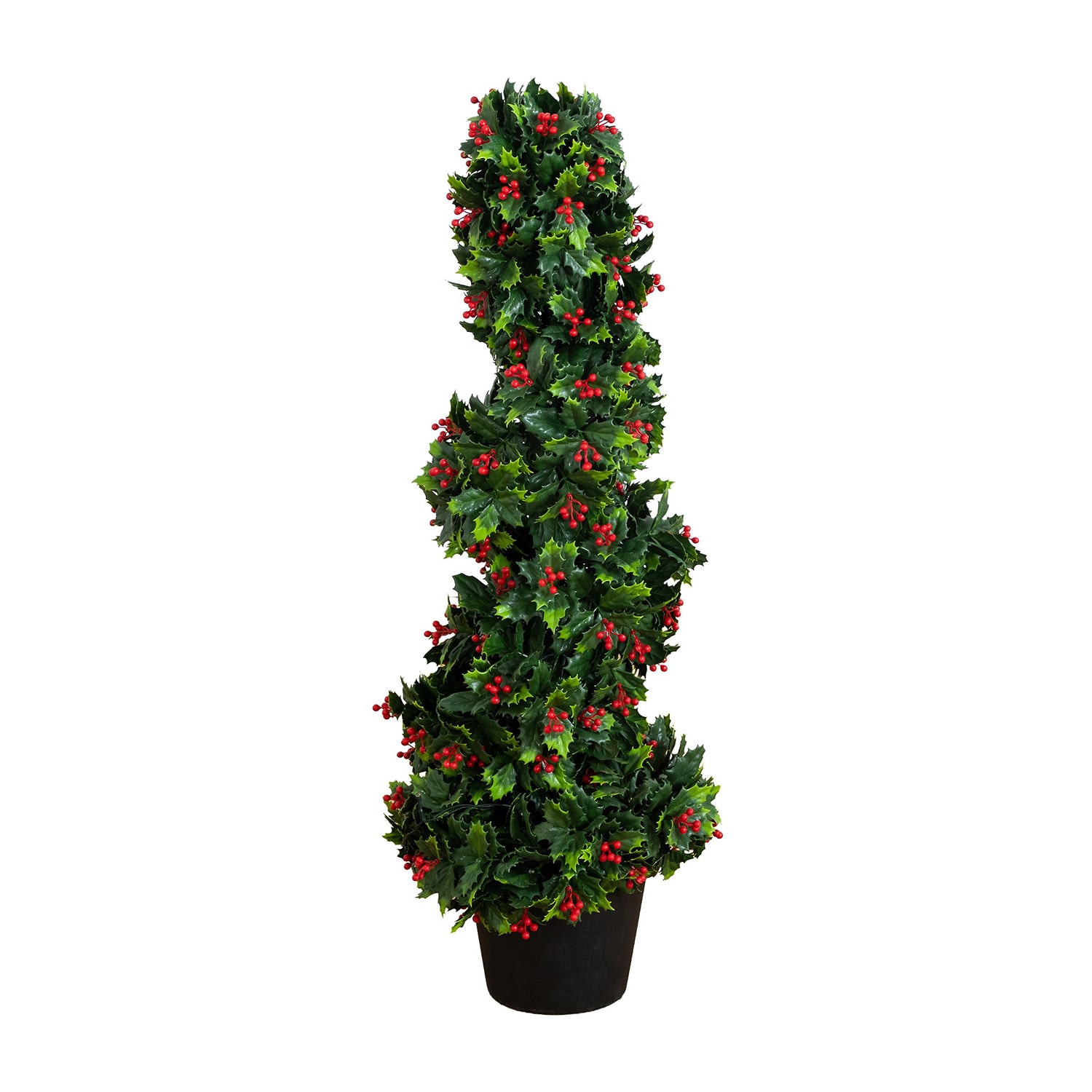 Nearly Natural 3ft Pre-Lit Holly Berry Spiral Lighted Christmas Topiary
