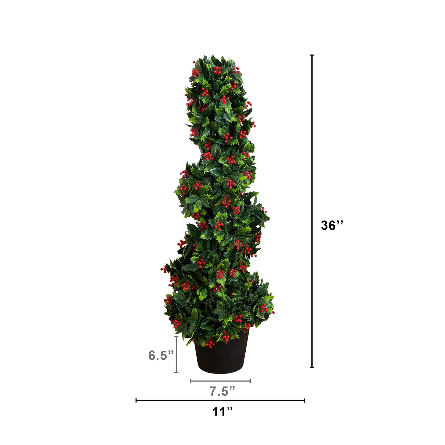 Nearly Natural 3ft Pre-Lit Holly Berry Spiral Lighted Christmas Topiary