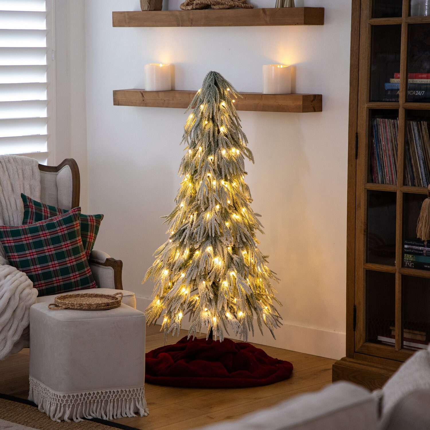 Nearly Natural 5ft Down Swept Cedar 5 Foot Pre-Lit Cedar Christmas Tree