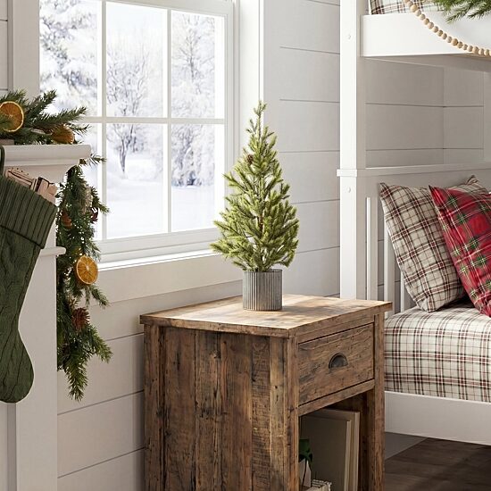 Nearly Natural 18" Pine With Pinecones 1 1/2 Feet Pine Christmas Tree
