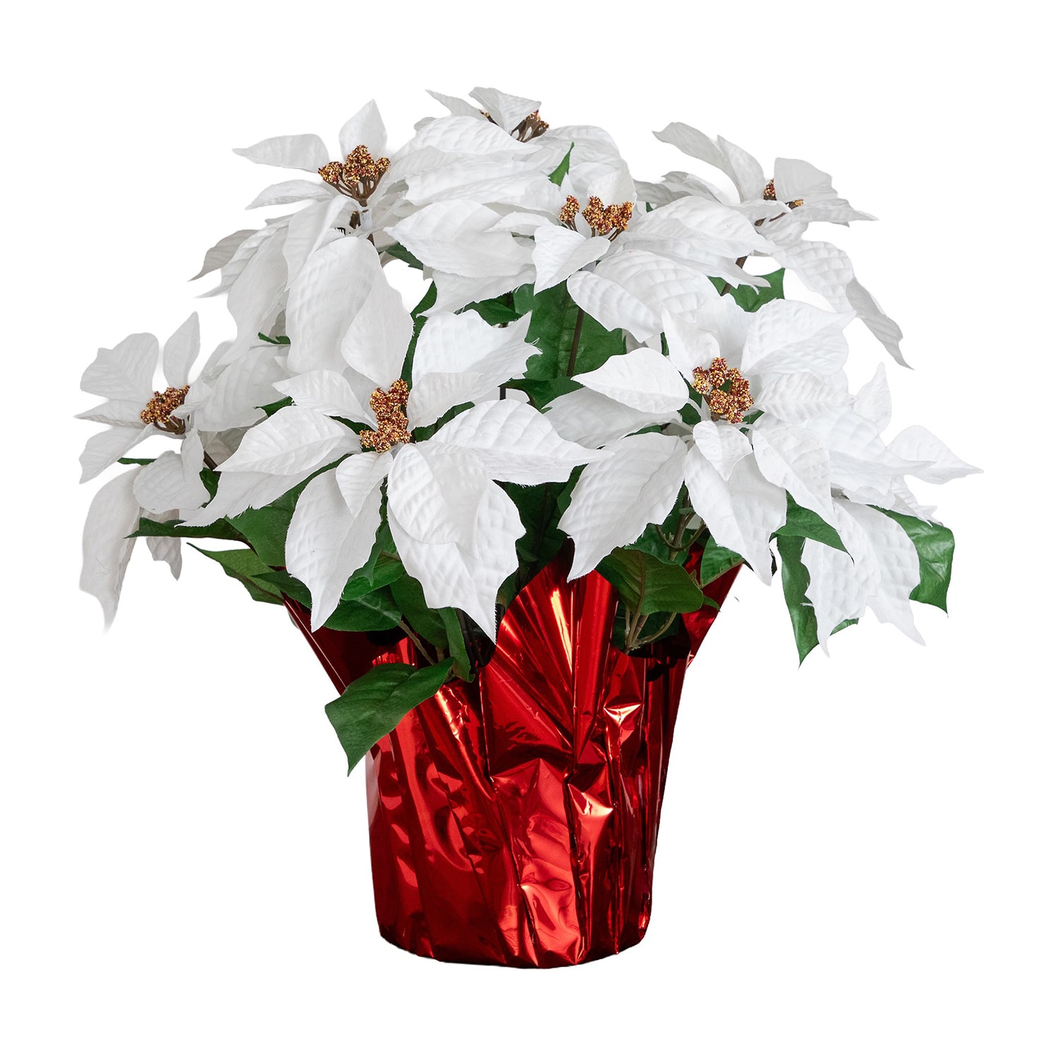 Nearly Natural 19" White Poinsettia Floral Arrangement