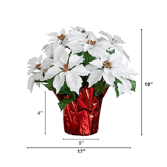 Nearly Natural 19" White Poinsettia Floral Arrangement