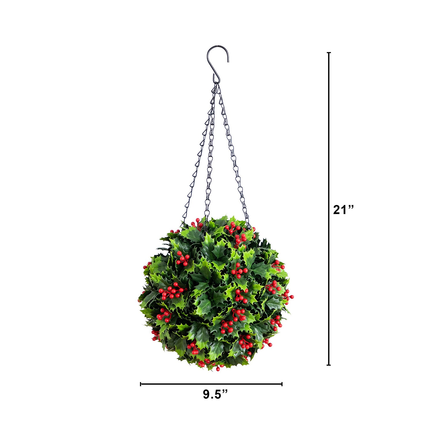 Nearly Natural 21" Holly Berry Hanging Ball Artificial Plant