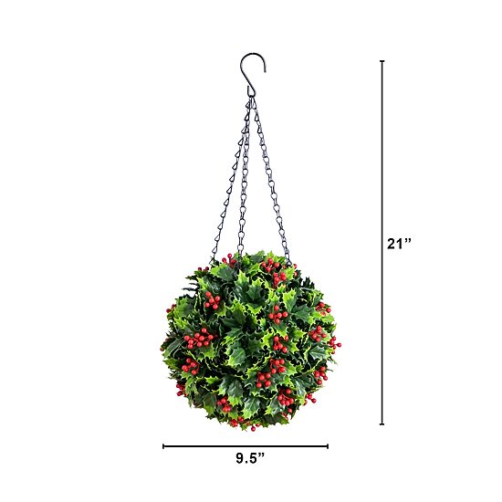 Nearly Natural 21" Holly Berry Hanging Ball Artificial Plant