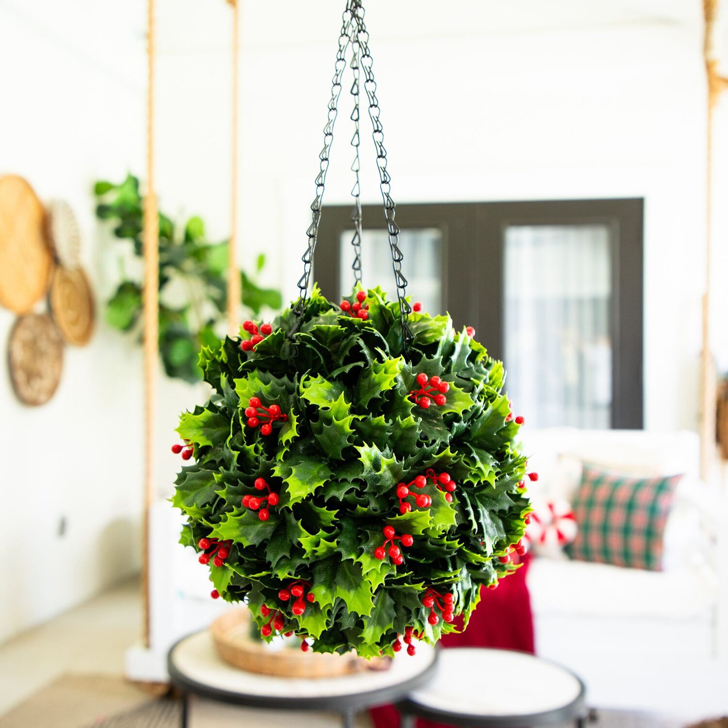 Nearly Natural 21" Holly Berry Hanging Ball Artificial Plant