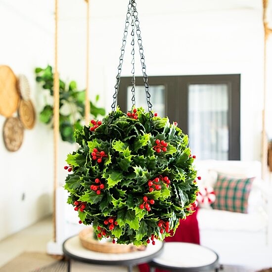 Nearly Natural 21" Holly Berry Hanging Ball Artificial Plant