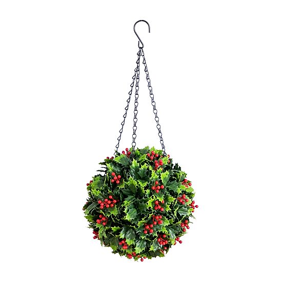 Nearly Natural 21" Holly Berry Hanging Ball Artificial Plant