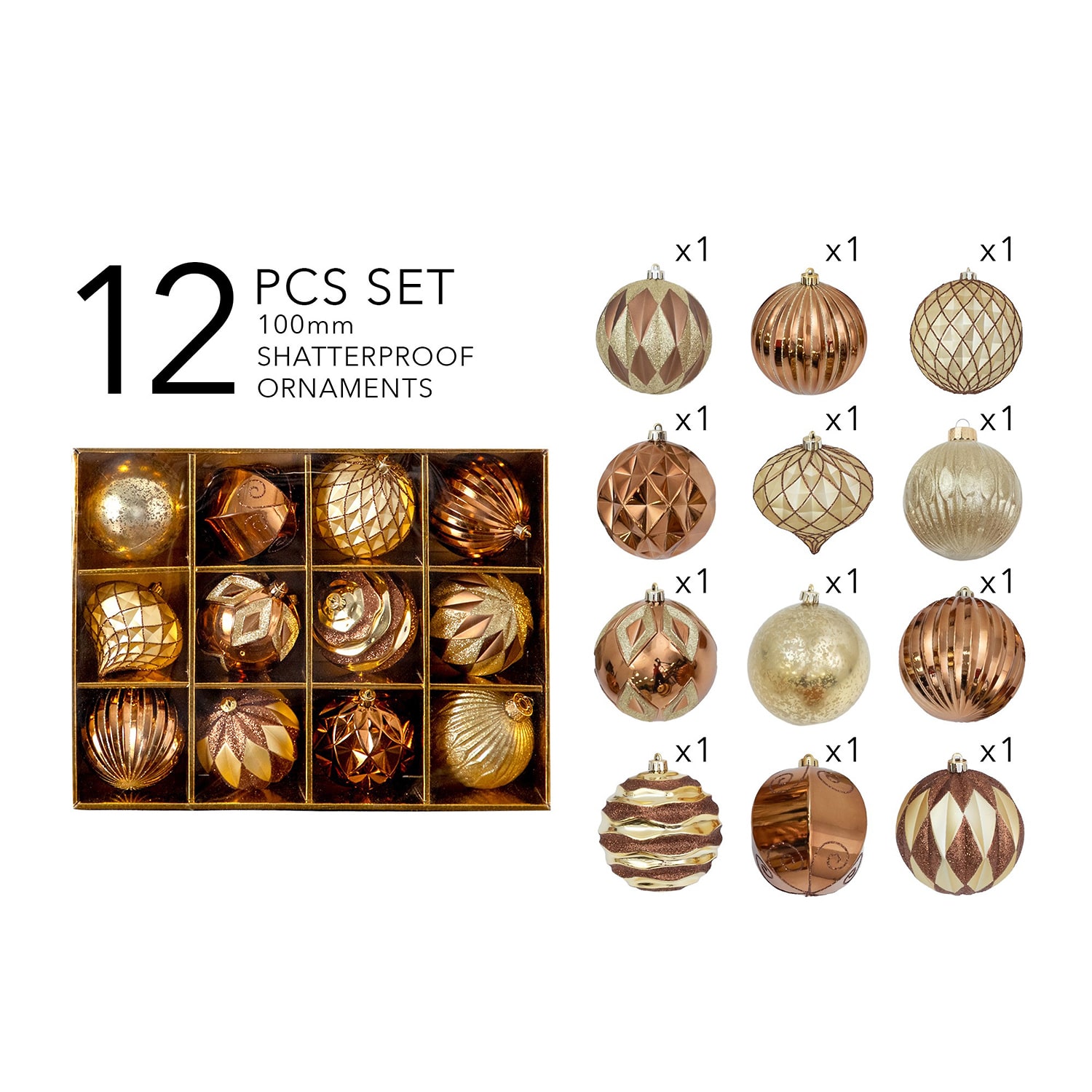 Nearly Natural Gold And Bronze Ball Shatterproof 12-pc. Christmas Ornament