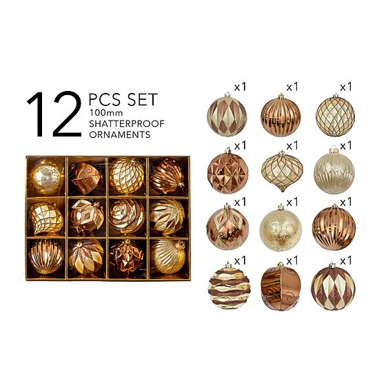 Nearly Natural Gold And Bronze Ball Shatterproof 12-pc. Christmas Ornament