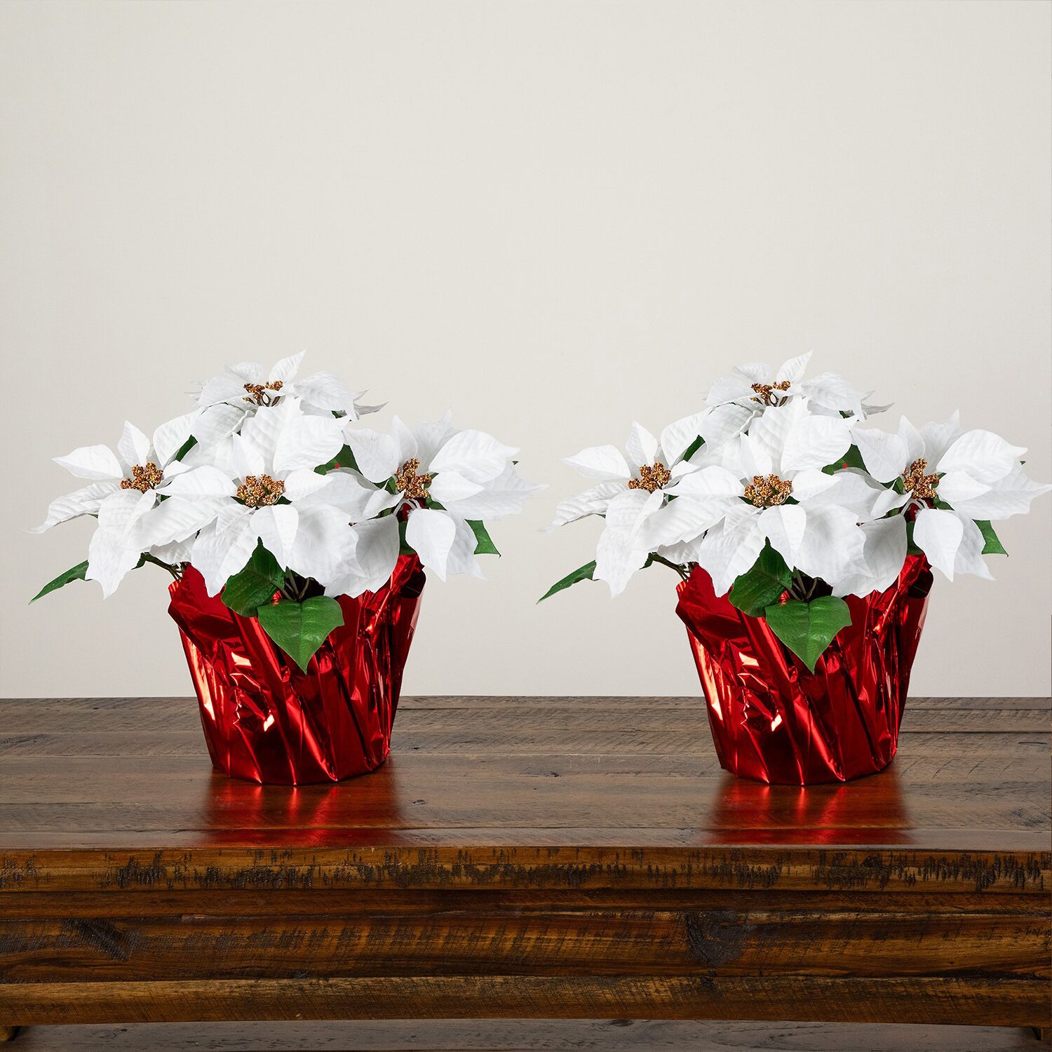 Nearly Natural 13" Poinsettia Arrangement 2-pc. Floral Arrangement