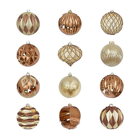 Nearly Natural Gold And Bronze Ball Shatterproof 12-pc. Christmas Ornament