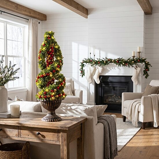 Nearly Natural 3ft Pre-Lit Spiral Christmas Topiary