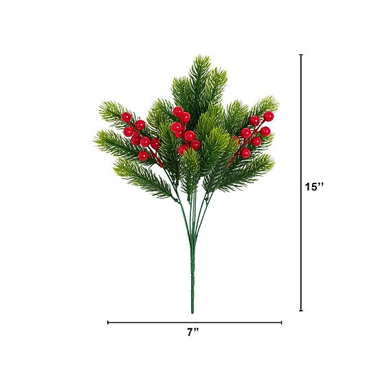 Nearly Natural 15" Pine And Berries Artificial Flowers