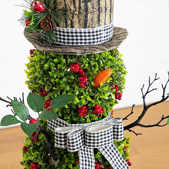 Nearly Natural 42" Pre-Lit Boxwood Snowman Lighted Christmas Topiary