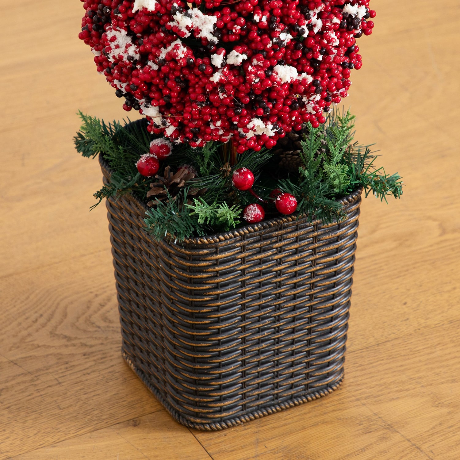 Nearly Natural 31" Snowed Holly Berry Triple Ball Lighted Christmas Topiary