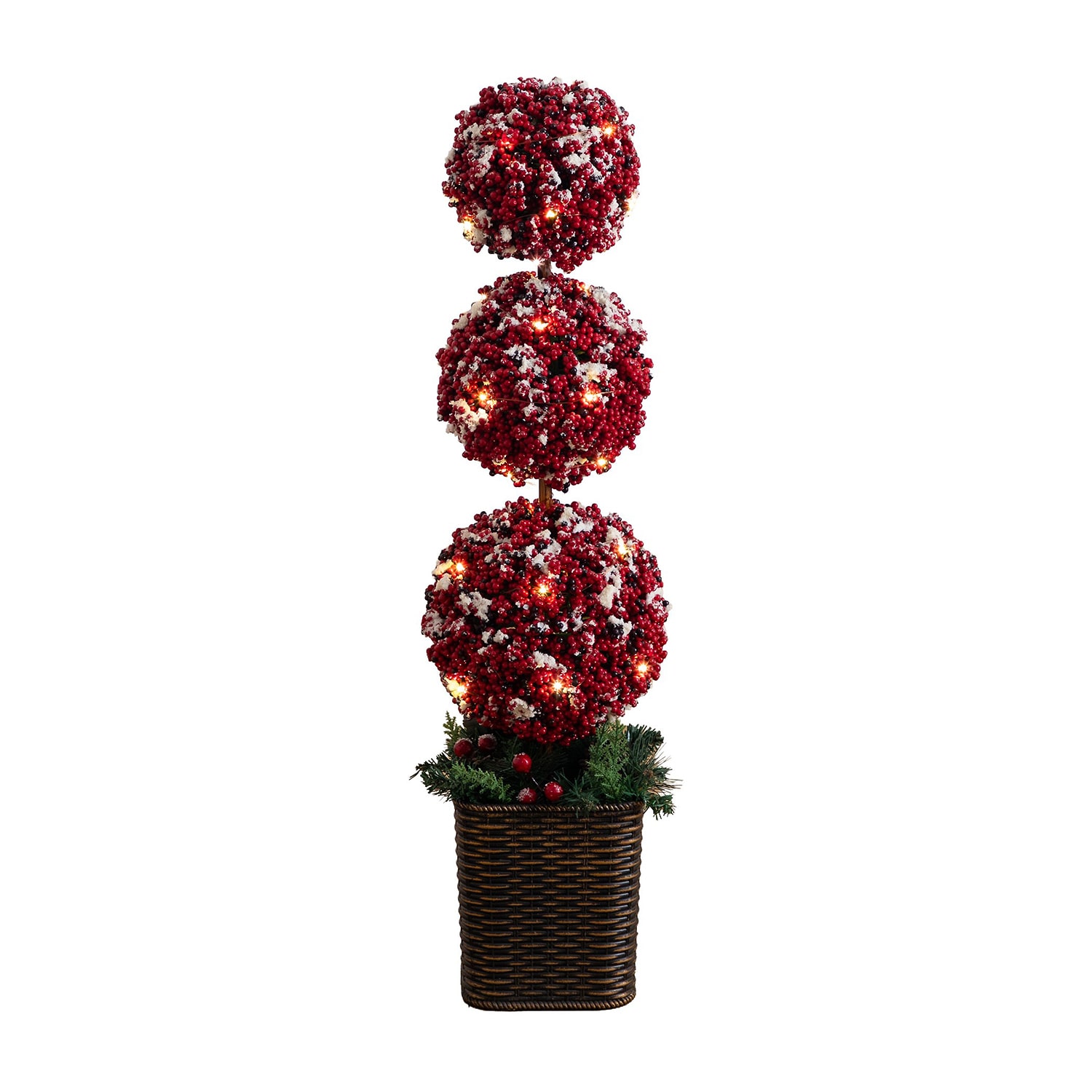 Nearly Natural 31" Snowed Holly Berry Triple Ball Lighted Christmas Topiary