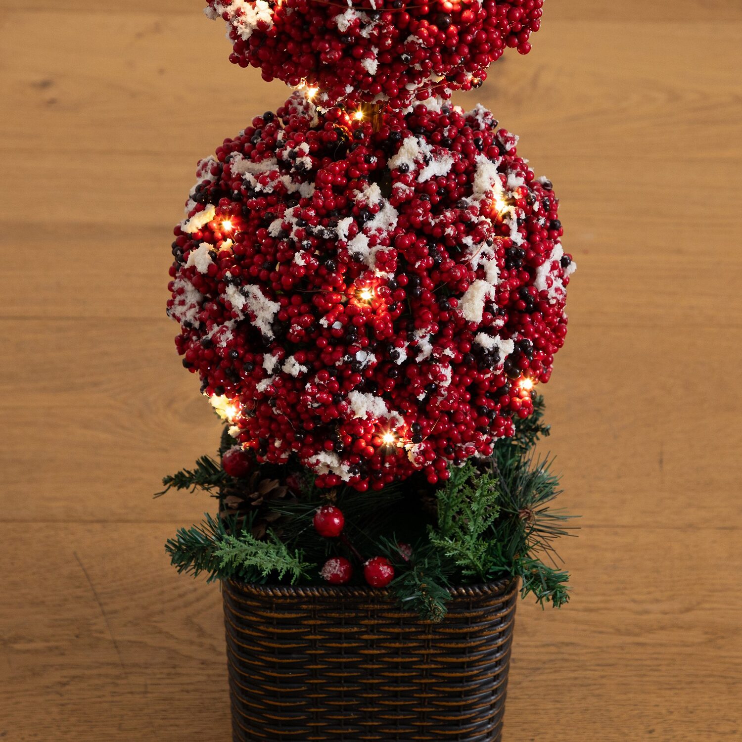 Nearly Natural 31" Snowed Holly Berry Triple Ball Lighted Christmas Topiary