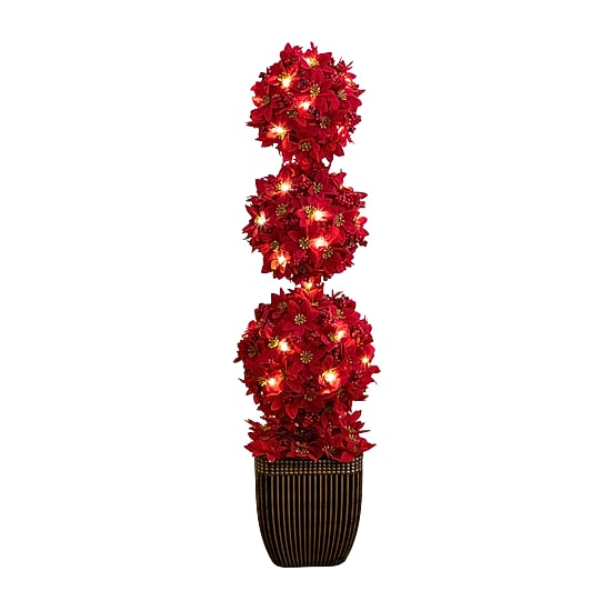 Nearly Natural 31" Poinsettia Triple Ball Lighted Christmas Topiary