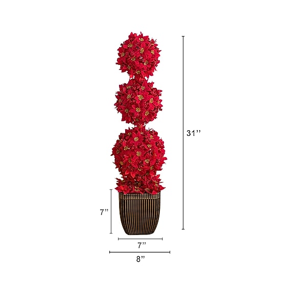 Nearly Natural 31" Poinsettia Triple Ball Lighted Christmas Topiary