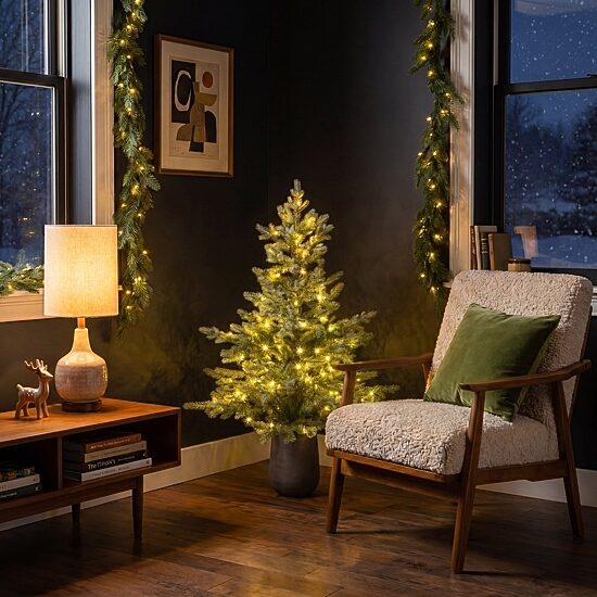 Nearly Natural 4 Foot Pre-Lit Pine Christmas Tree