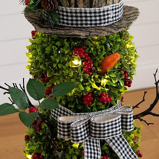 Nearly Natural 42" Pre-Lit Boxwood Snowman Lighted Christmas Topiary