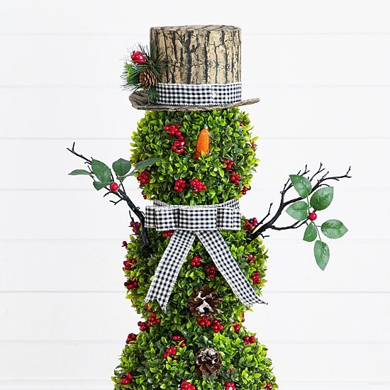 Nearly Natural 42" Pre-Lit Boxwood Snowman Lighted Christmas Topiary