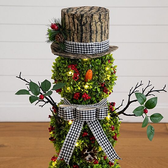 Nearly Natural 42" Pre-Lit Boxwood Snowman Lighted Christmas Topiary