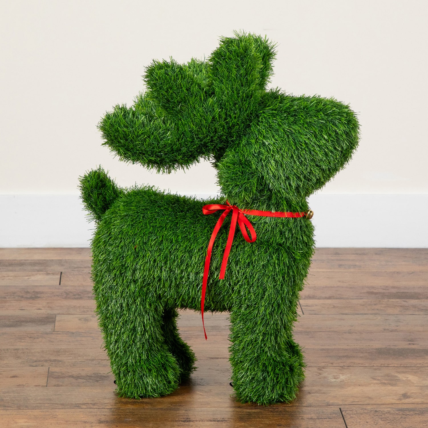 Nearly Natural 2ft Grass Garden Plush Reindeer Christmas Topiary