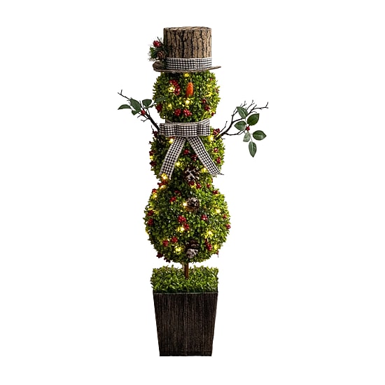Nearly Natural 42" Pre-Lit Boxwood Snowman Lighted Christmas Topiary