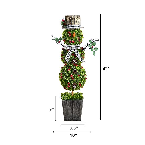 Nearly Natural 42" Pre-Lit Boxwood Snowman Lighted Christmas Topiary